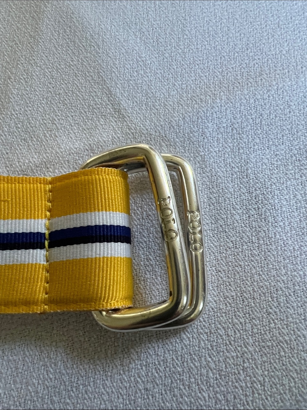 Polo Yellow Striped Webbing Belt with Silver Buckle - Picture 2 of 5